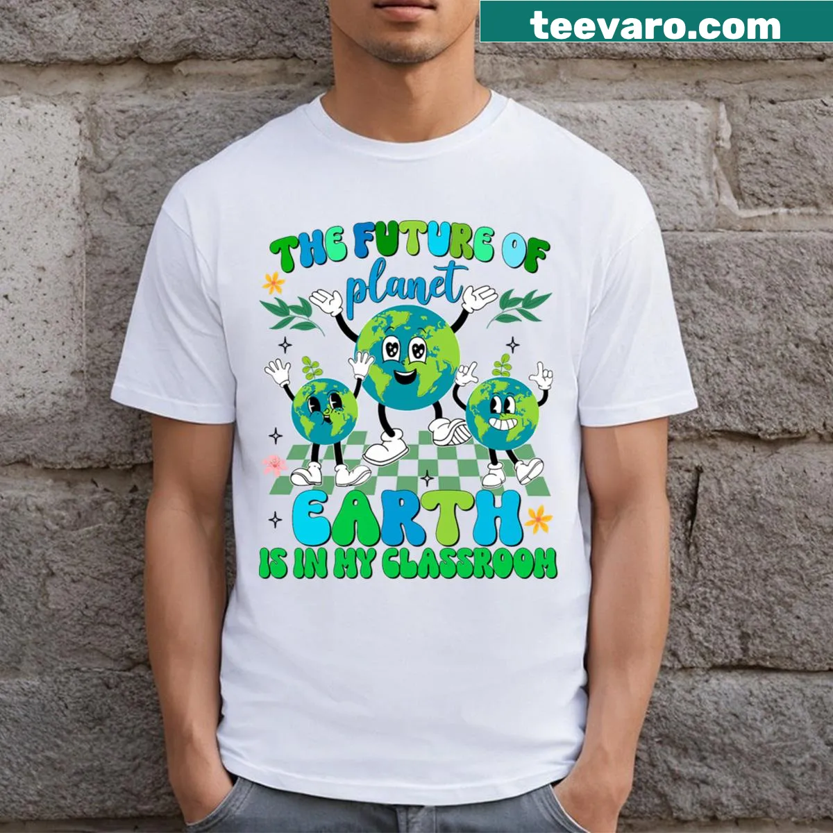 Inspirational teacher T-shirt with the phrase about the future in the classroom. — on a men's t-shirt
