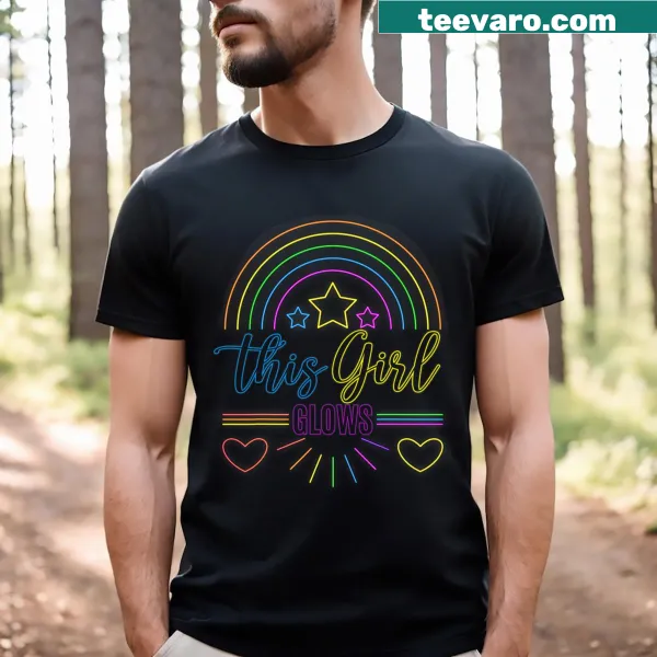 Cute 80s style t-shirt with the text 'This Girl Glows'