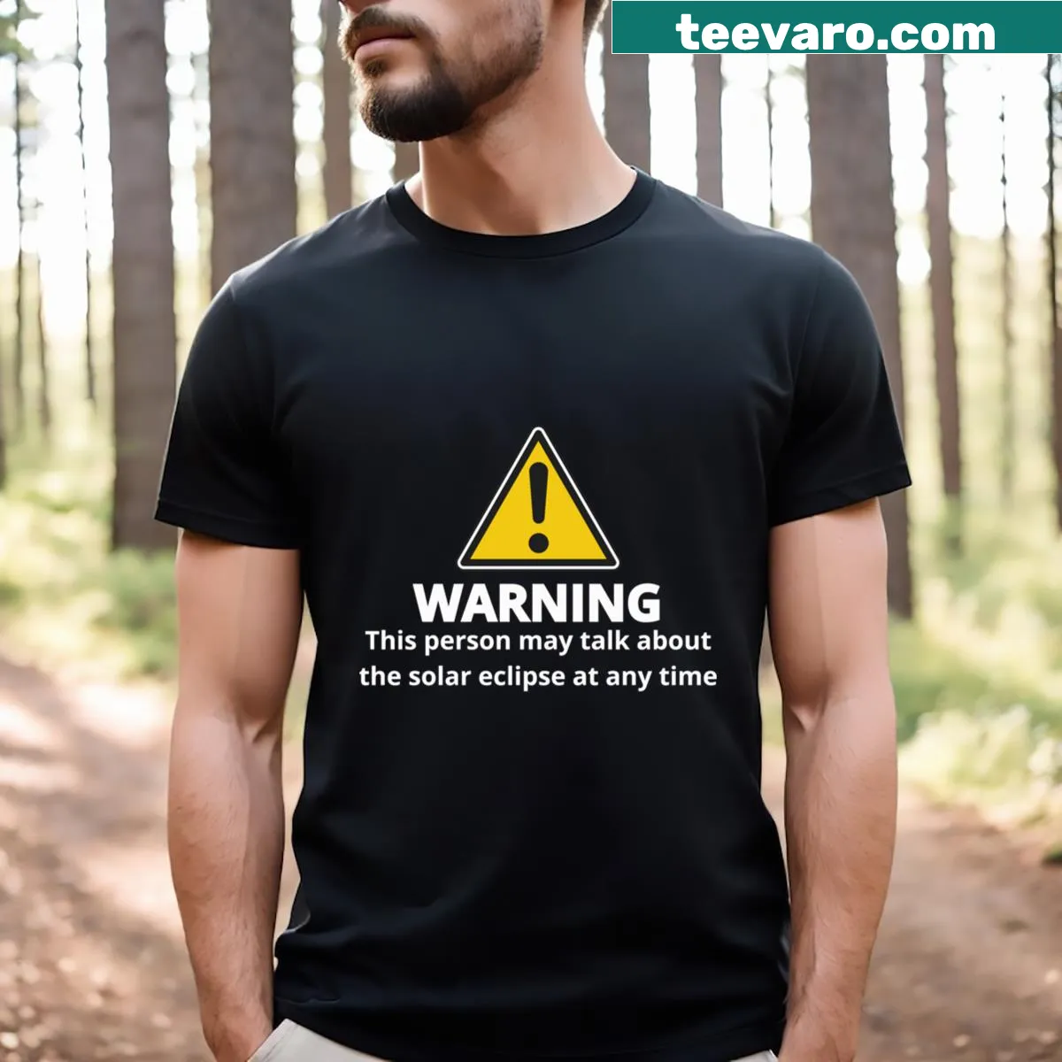 Humorous tee with text about solar eclipses for astronomy enthusiasts. — on a men's t-shirt