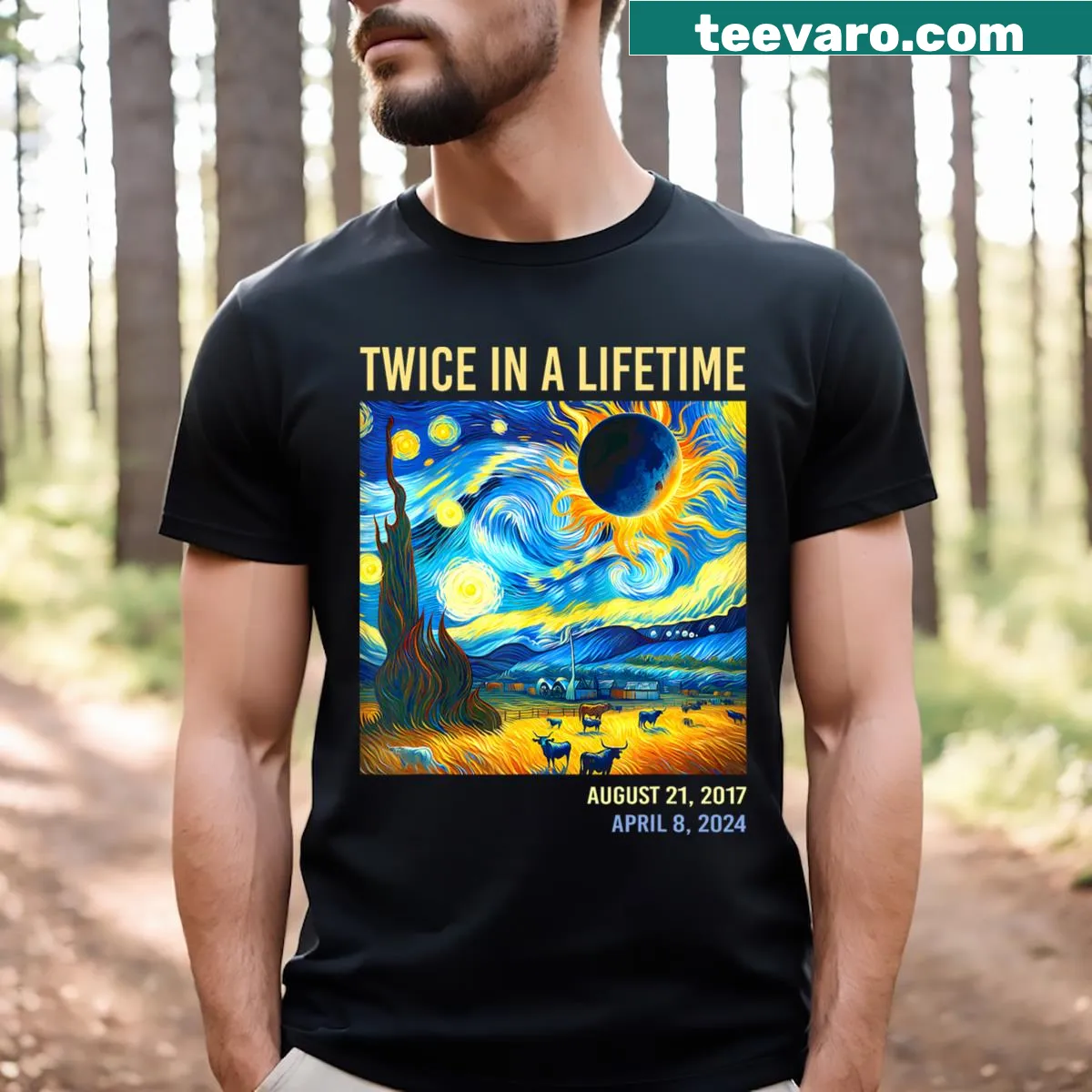T-shirt highlighting the total solar eclipse on April 8, 2024, with a unique design — on a men's t-shirt