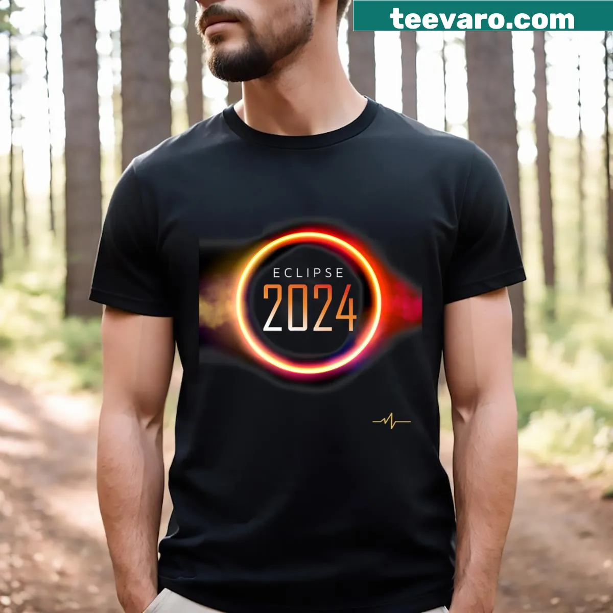 Dynamic design T-shirt for the April 8, 2024 solar eclipse — on a men's t-shirt
