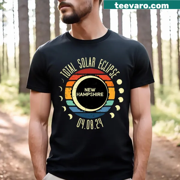 New Hampshire-themed solar eclipse T-shirt for men and kids