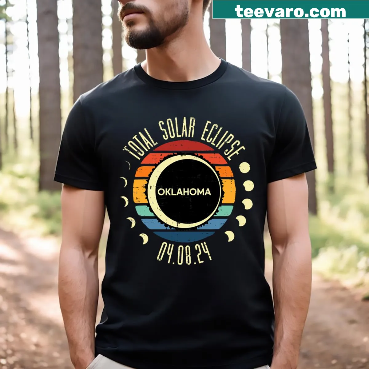 Retro Oklahoma T-shirt featuring a solar eclipse design — on a men's t-shirt