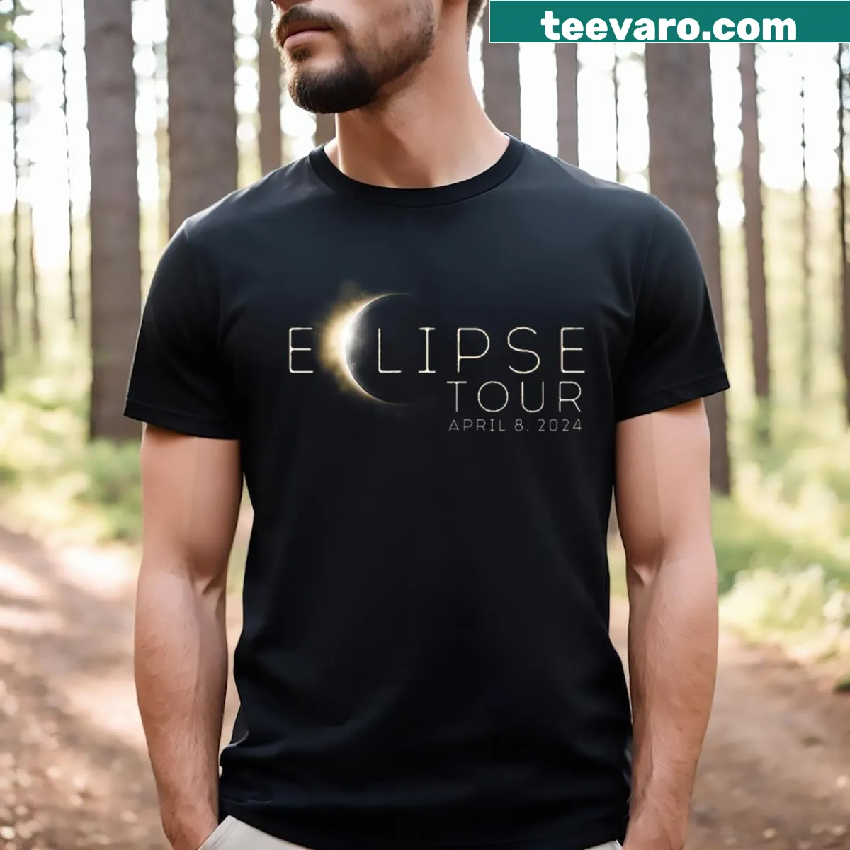 Front and back T-shirt featuring a solar eclipse design for men — on a men's t-shirt