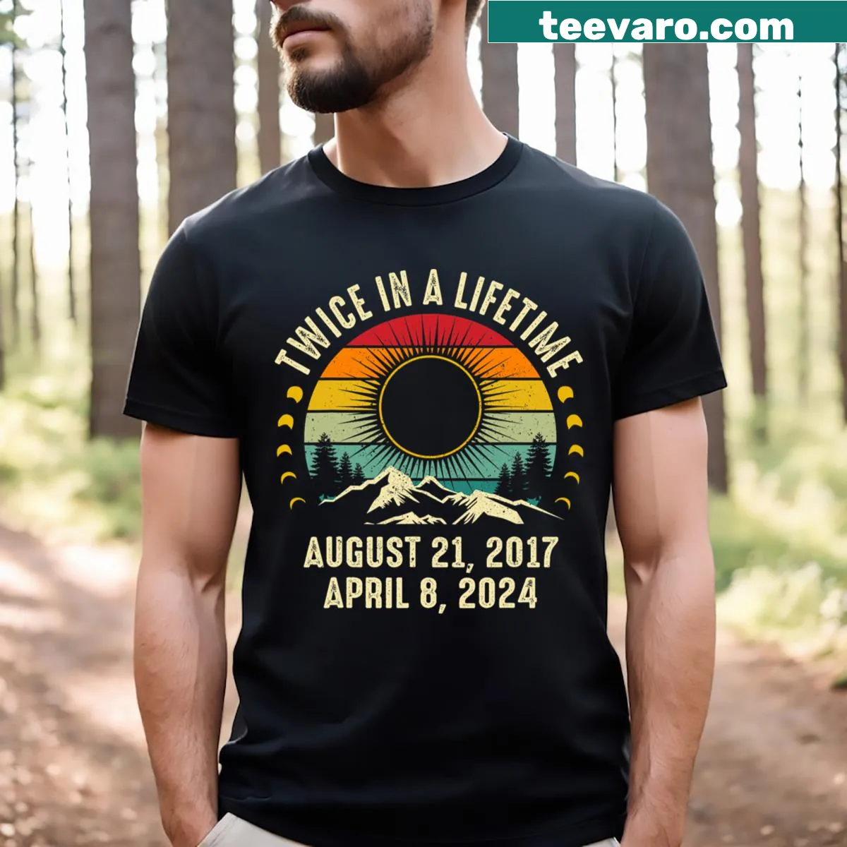 T-shirt celebrating the 2024 solar eclipse for kids and adults with inspirational text — on a men's t-shirt