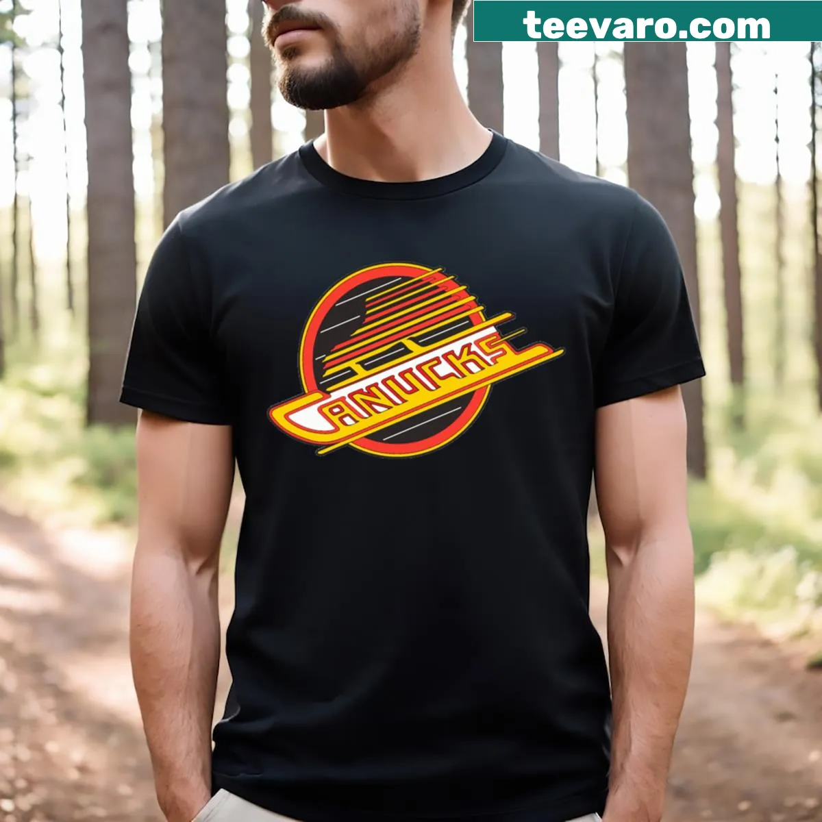 Retro Vancouver Canucks T-shirt with skate design — on a men's t-shirt