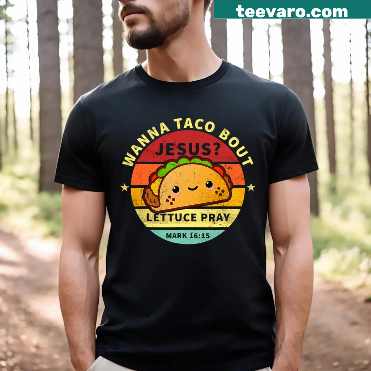 T-shirt with humorous taco pun about Jesus for Cinco De Mayo — on a men's t-shirt