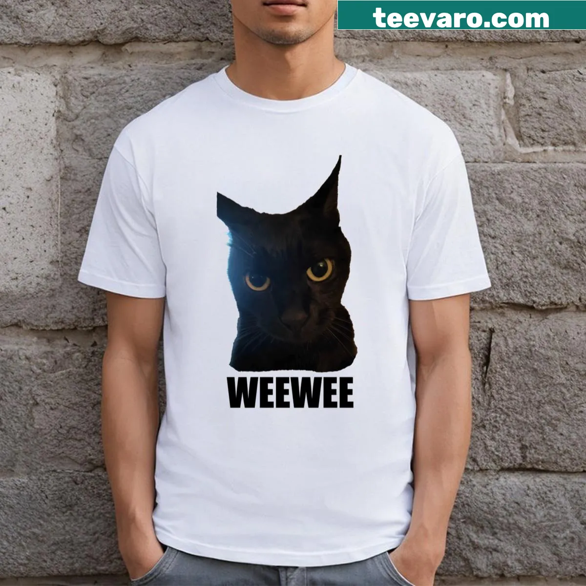 Cat meme T-shirt featuring a playful design — on a men's t-shirt