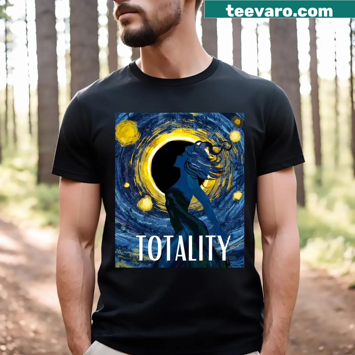 Artistic solar eclipse 2024 totality t-shirt for all ages — on a men's t-shirt