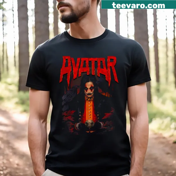 Avatar band-themed t-shirt featuring logo and design elements