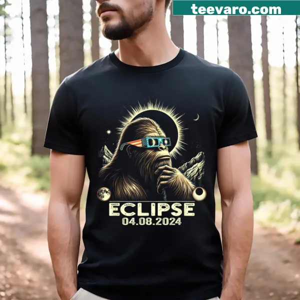 Sasquatch wearing eclipse glasses on T-shirt