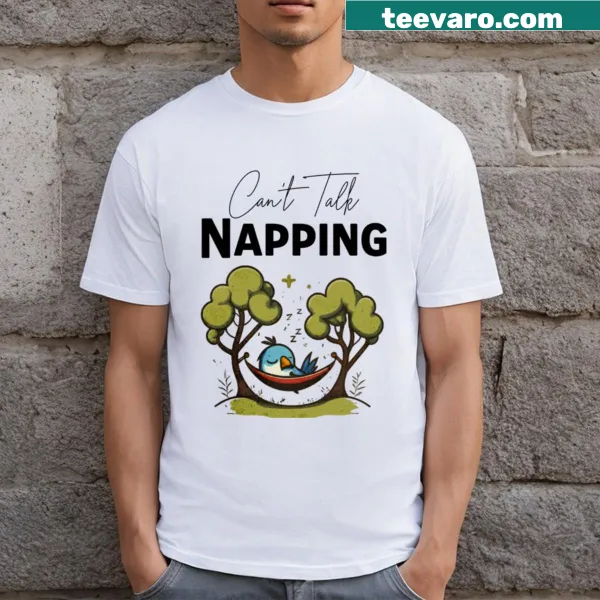 Cartoon sleeping bird illustration on a t-shirt for kids.