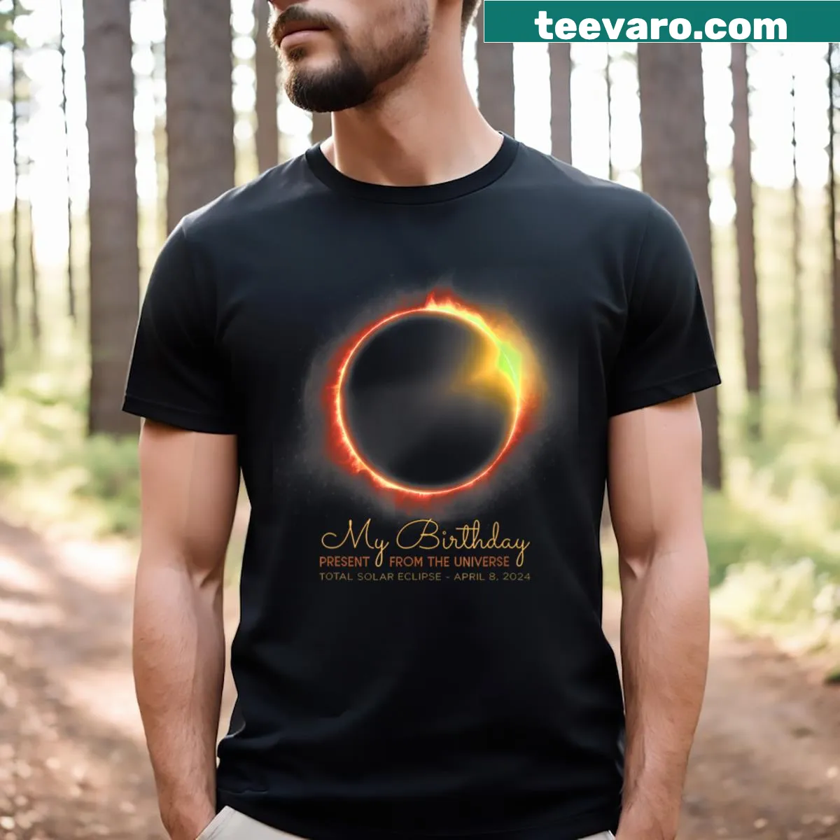 Illustration of the solar eclipse with date on a T-shirt — on a men's t-shirt