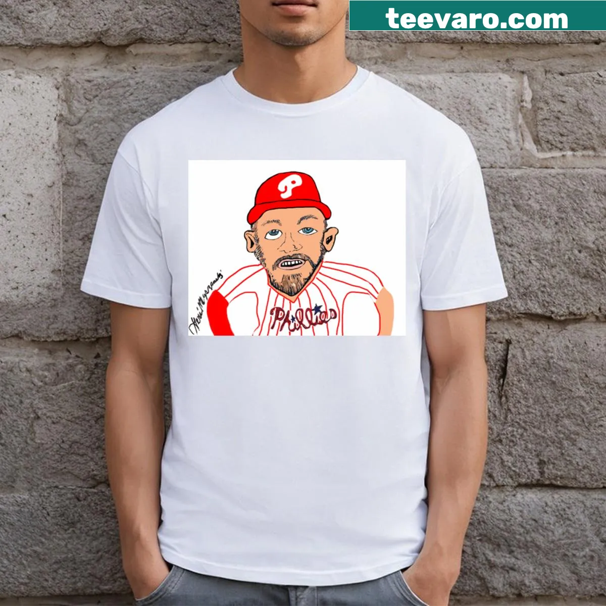 Bryce Harper Philadelphia Phillies jersey-style t-shirt — on a men's t-shirt