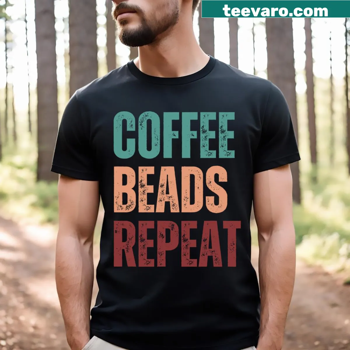Coffee Beads Repeat T-shirt for bead enthusiasts — on a men's t-shirt