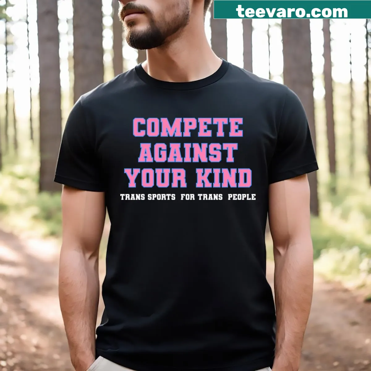 Trans sports equality t-shirt with humorous text design — on a men's t-shirt