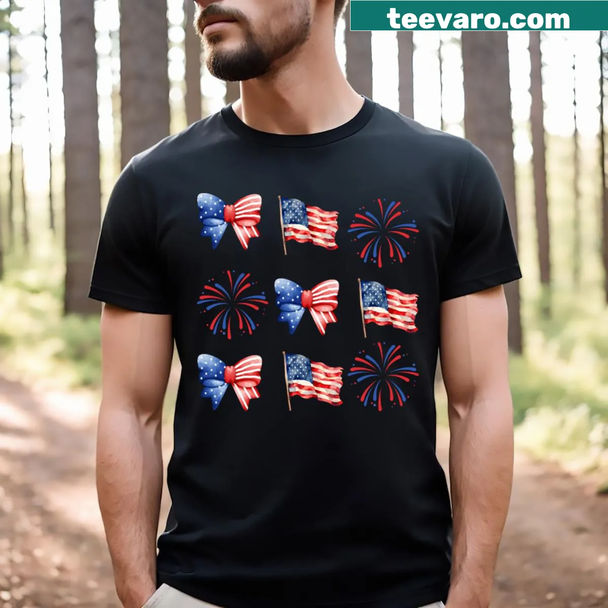 Illustrated T-shirt featuring American flag design — on a men's t-shirt