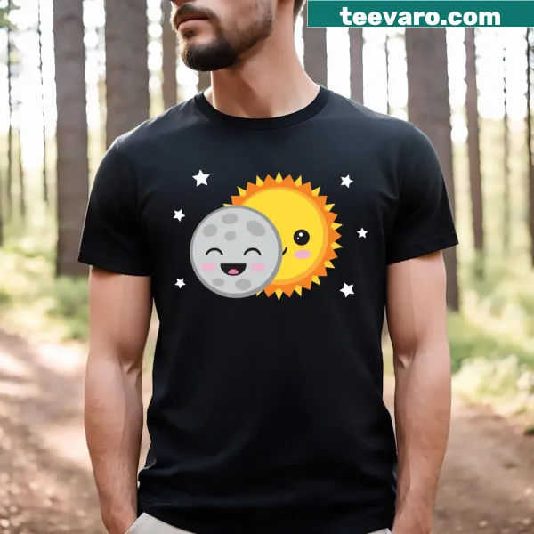 Kawaii cartoon solar eclipse design on T-shirt