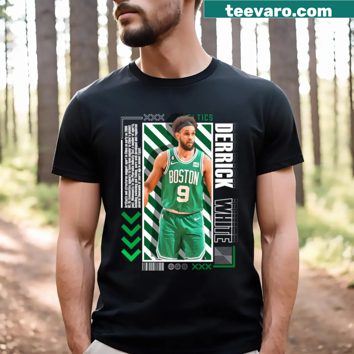 Creative illustrated T-shirt inspired by Derrick White — on a men's t-shirt
