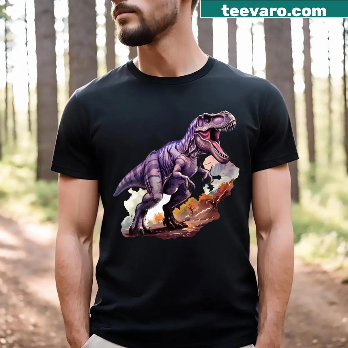 Cute dinosaur sticker graphic on a kids T-shirt — on a men's t-shirt