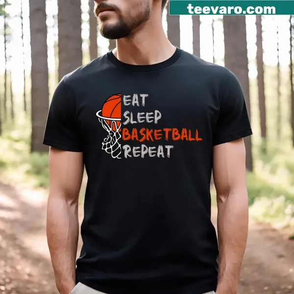 Bold design featuring 'Eat Sleep Basketball Repeat' text