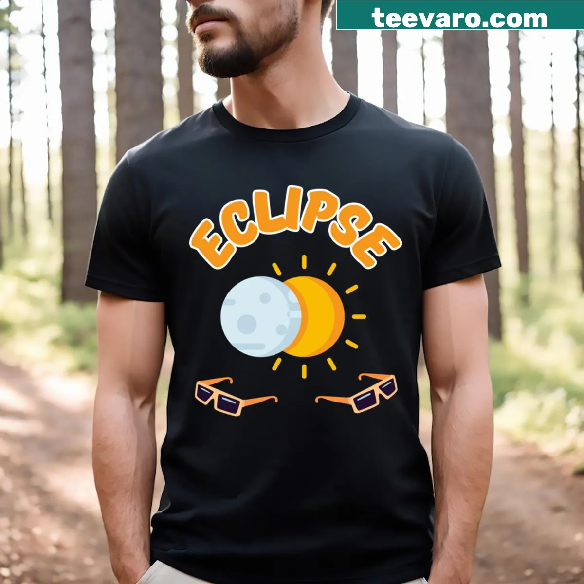 Minimalist T-shirt featuring a solar eclipse design — on a men's t-shirt
