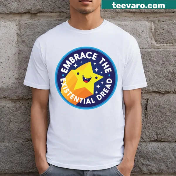 Typographic T-shirt that reads 'Embrace' in bold letters
