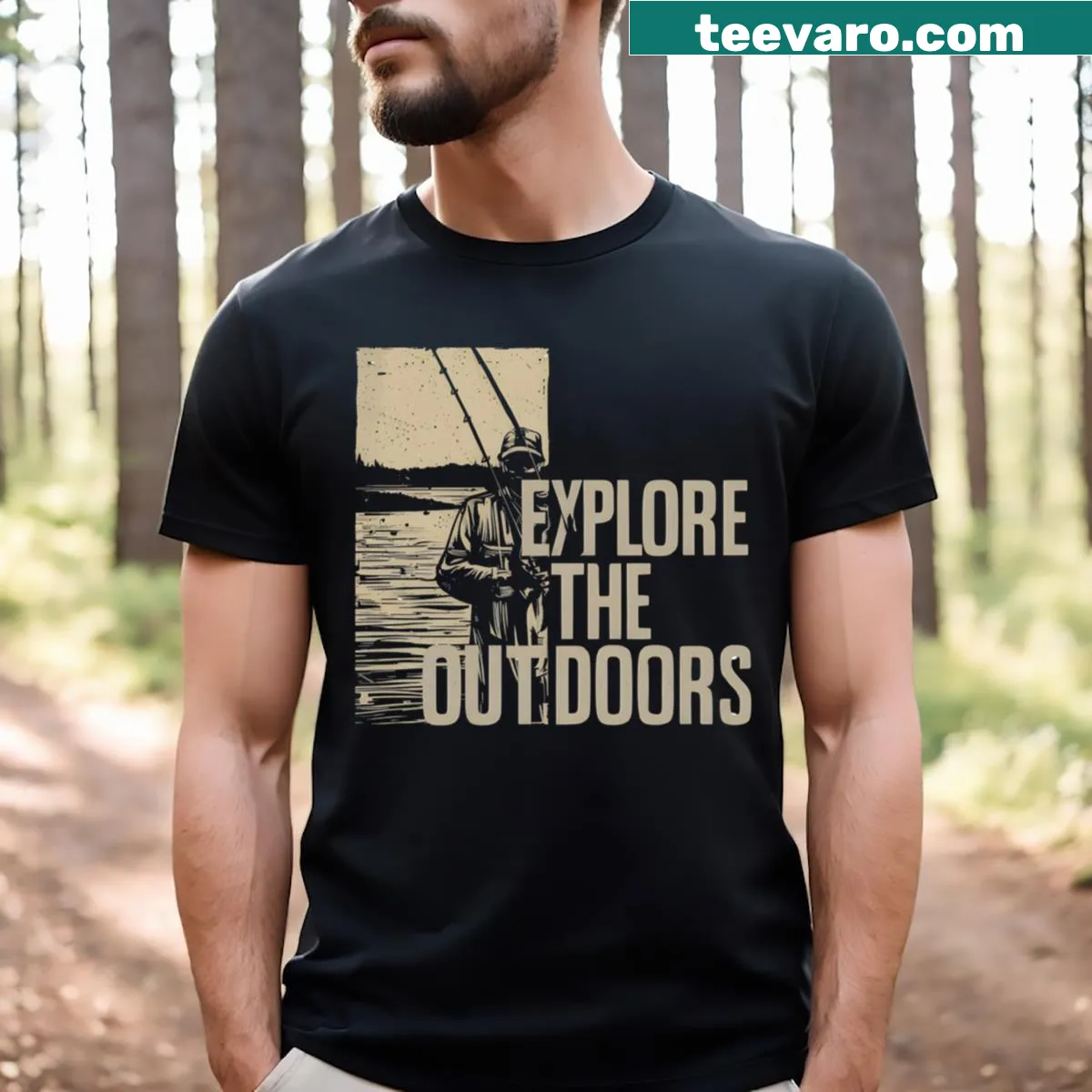 Illustration encouraging outdoor exploration on a T-shirt — on a men's t-shirt