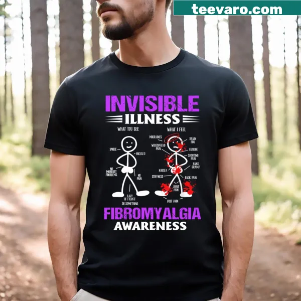 Fibromyalgia awareness t-shirt with bold typography design.