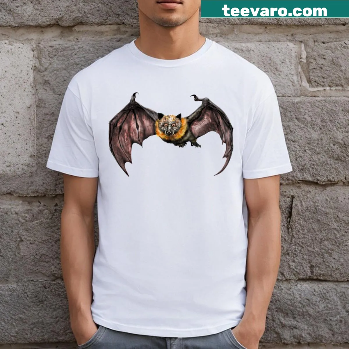 Cartoon puppy with bat wings flying in the sky on a t-shirt — on a men's t-shirt