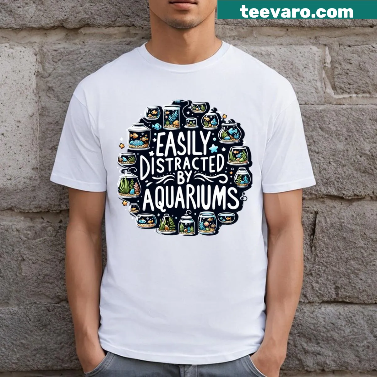Humorous T-shirt for aquarists with a funny saying about the hobby — on a men's t-shirt