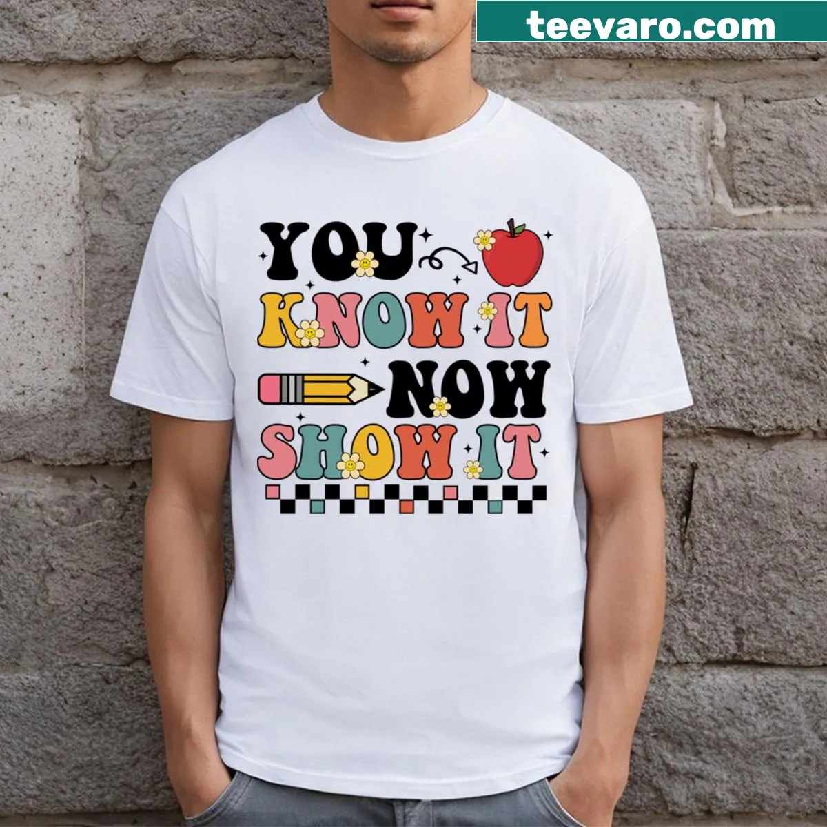 Motivational typography for teachers on a t-shirt celebrating state testing — on a men's t-shirt