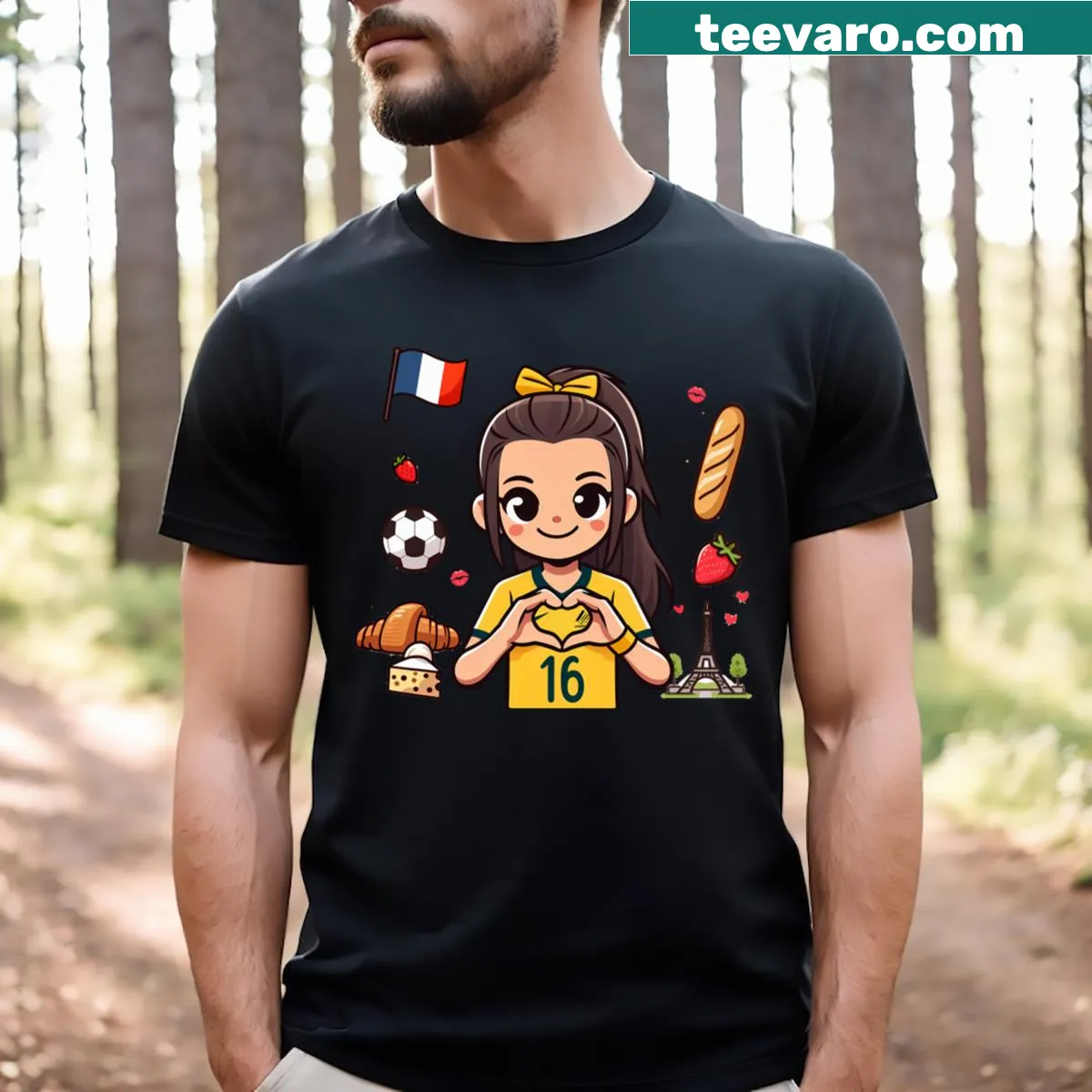 Cute T-shirt with love hearts and strawberry design, inspired by Paris. — on a men's t-shirt