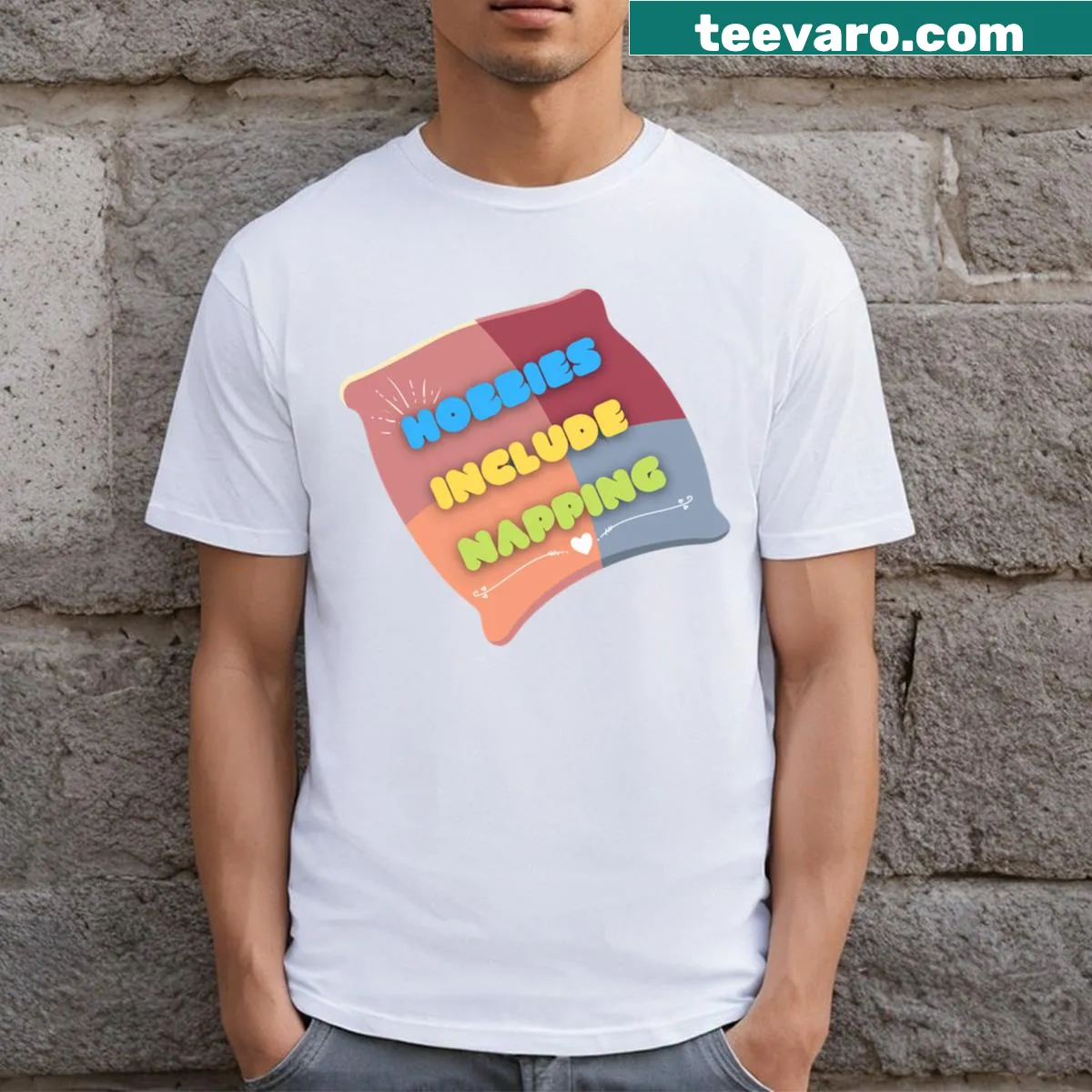 Humorous typography about napping on a T-shirt — on a men's t-shirt