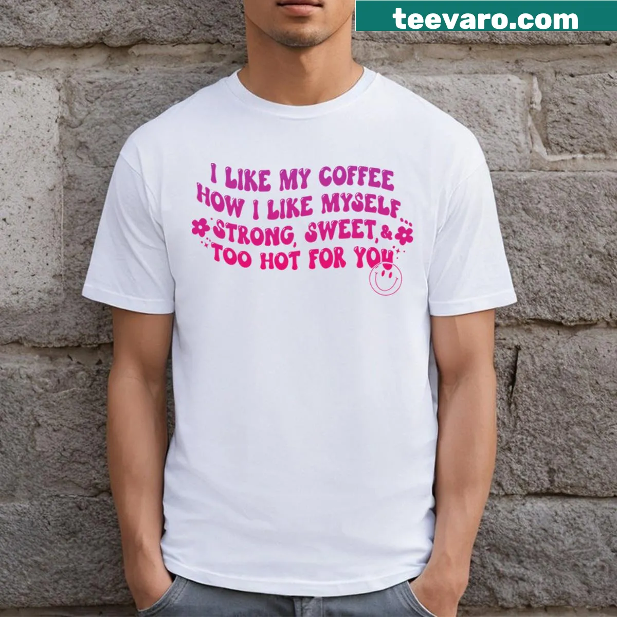 Funny T-shirt about coffee preferences with bold typography — on a men's t-shirt