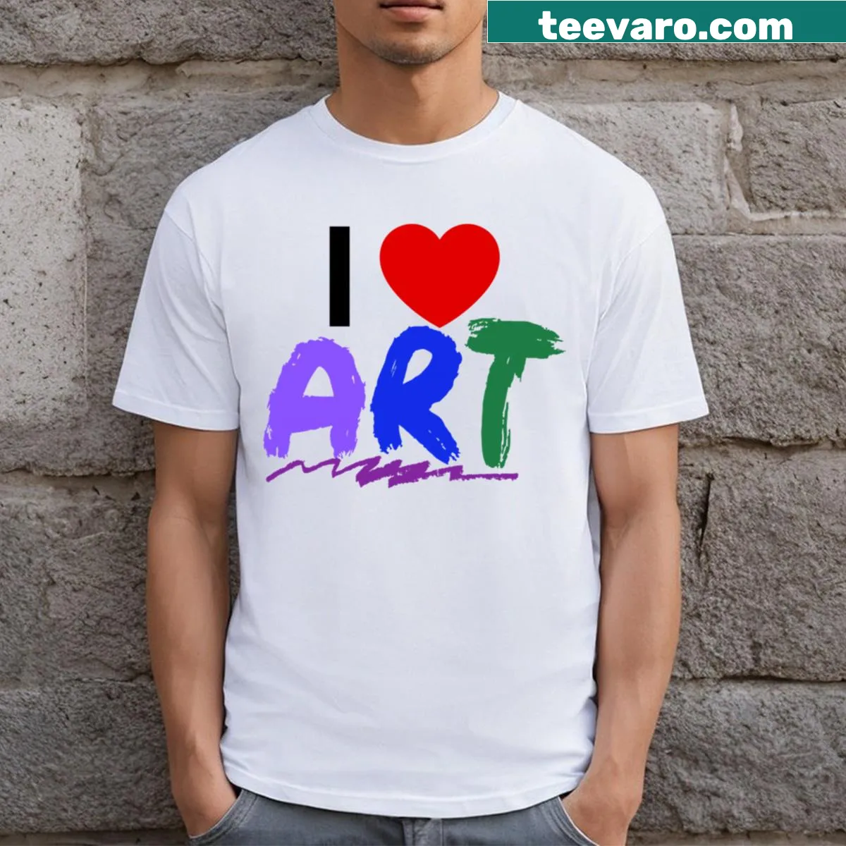 Art-themed T-shirt with elegant typography expressing love for art — on a men's t-shirt