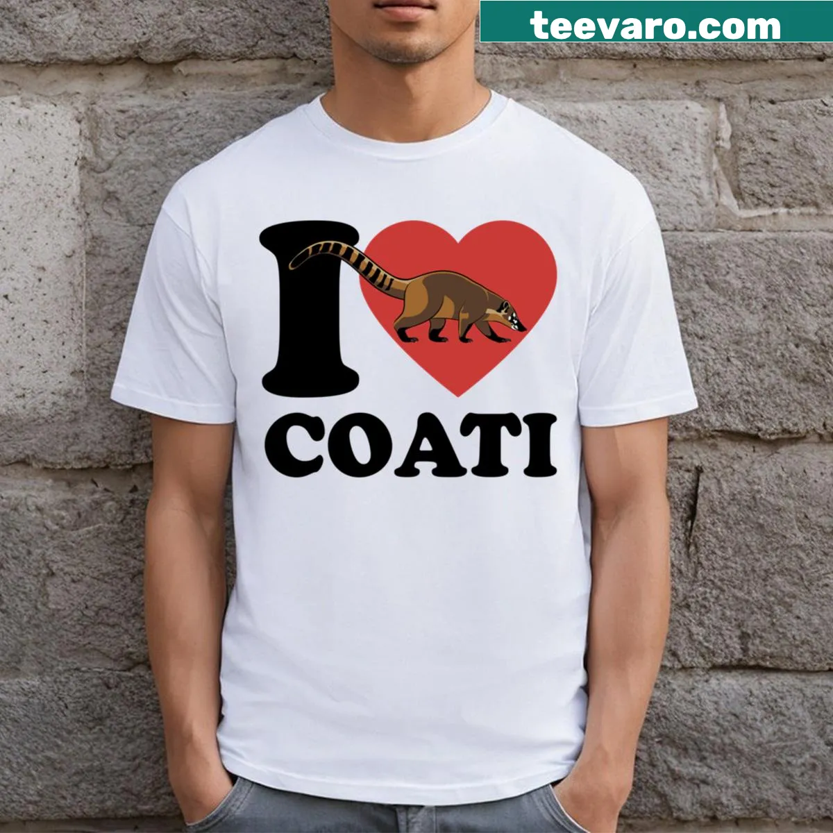 T-shirt with heart and illustration of a coati — on a men's t-shirt
