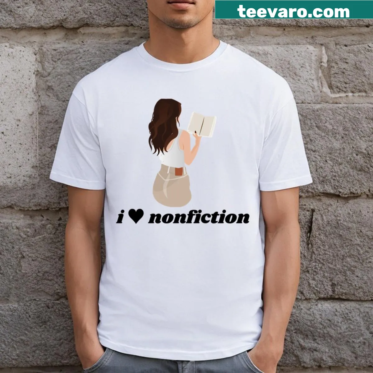 T-shirt with bold text design expressing love for non-fiction books — on a men's t-shirt