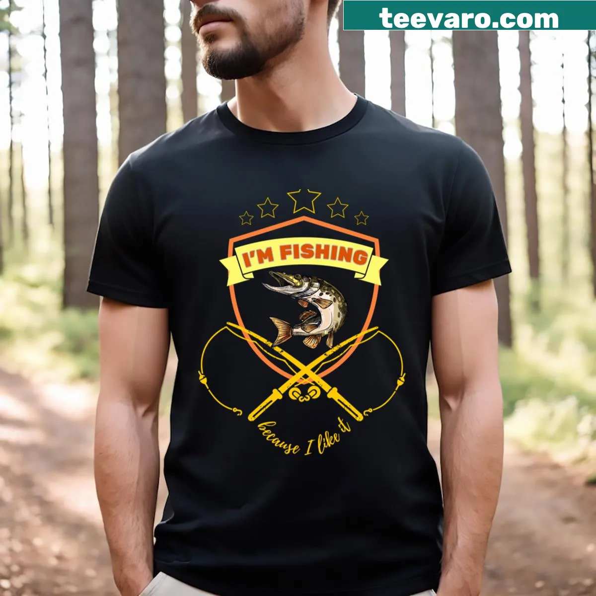 Fishing-themed tee with playful typography about enjoying fishing — on a men's t-shirt