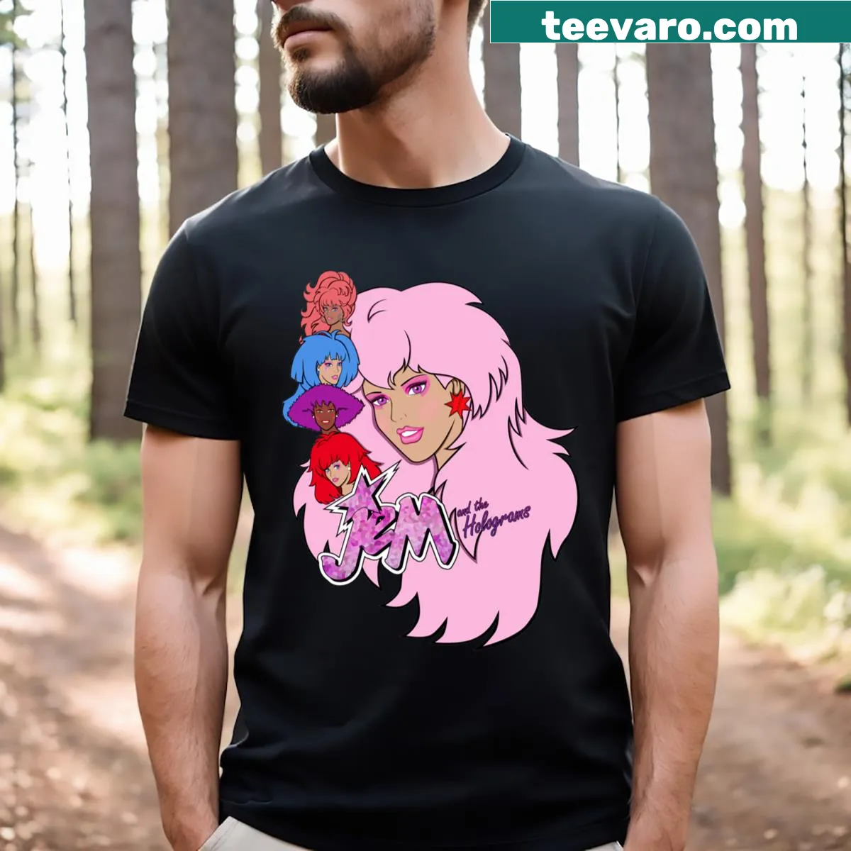 Retro T-shirt featuring Jem And The Holograms design — on a men's t-shirt