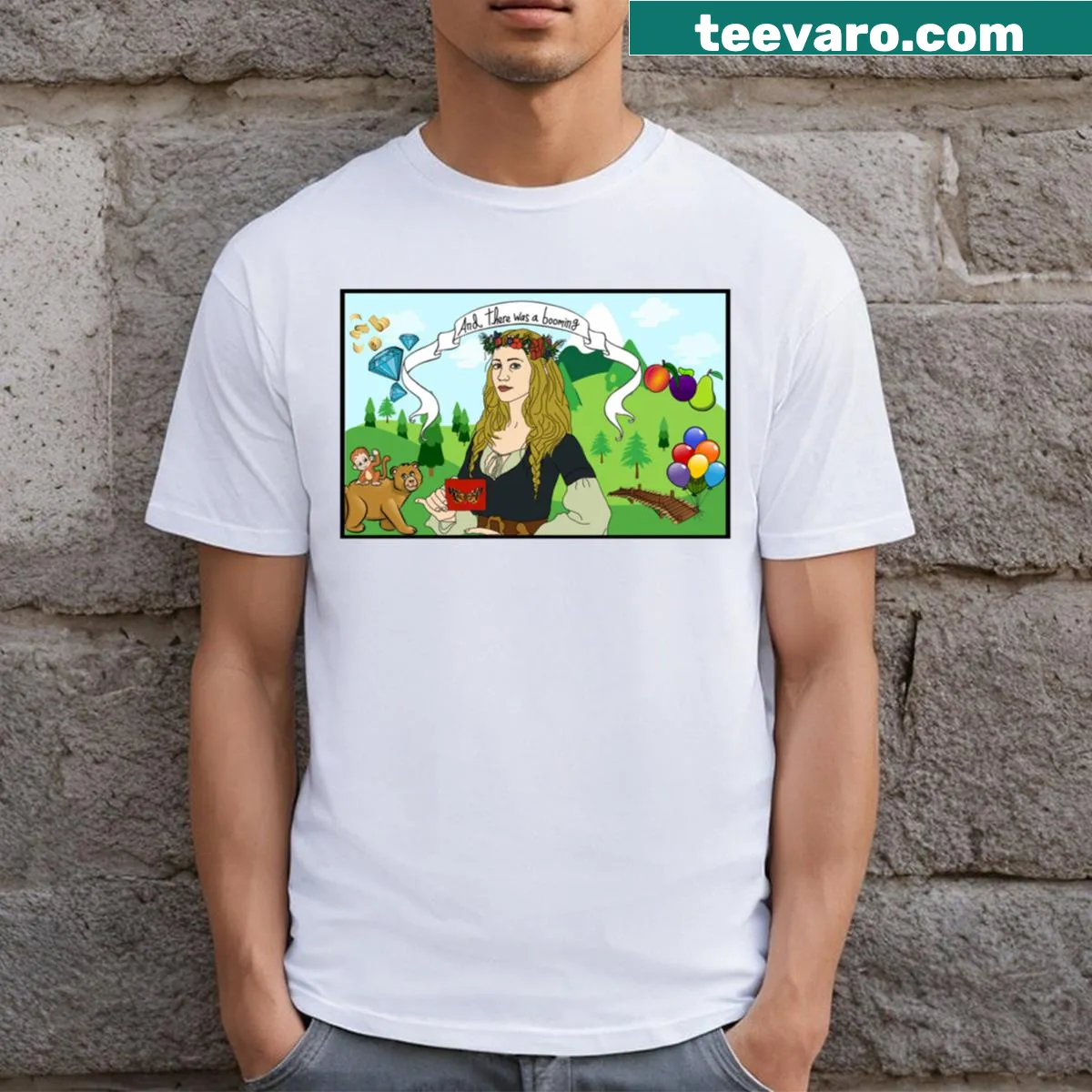 Cartoon-style T-shirt showcasing whimsical art and design. — on a men's t-shirt