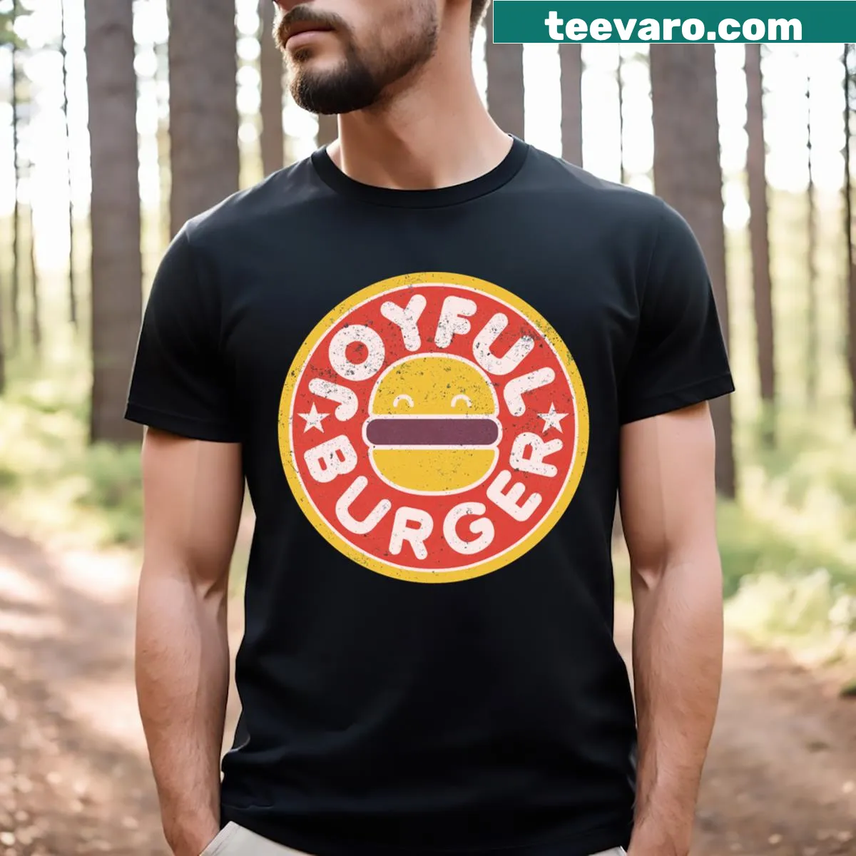 Playful burger illustration for casual T-shirt — on a men's t-shirt