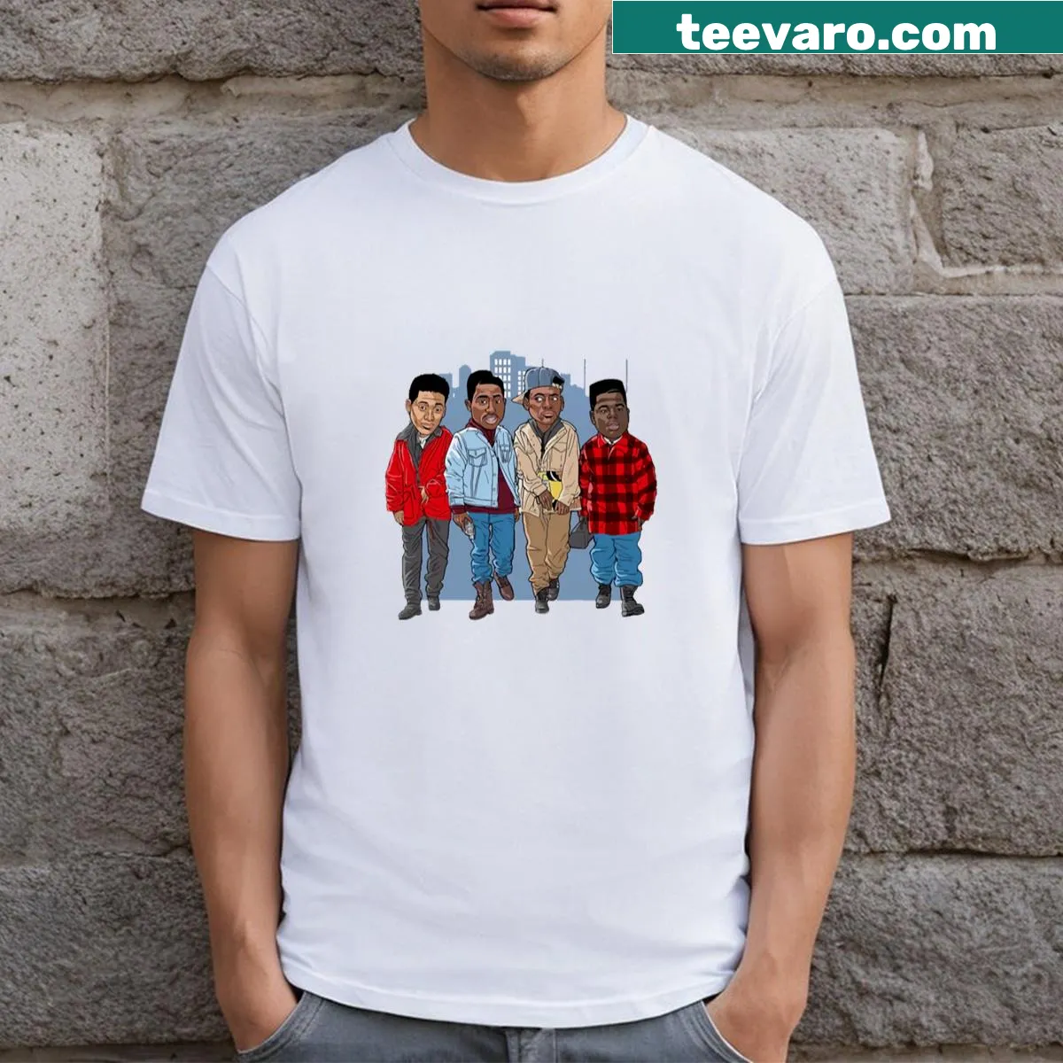 Cartoon-inspired t-shirt celebrating 90s movies — on a men's t-shirt