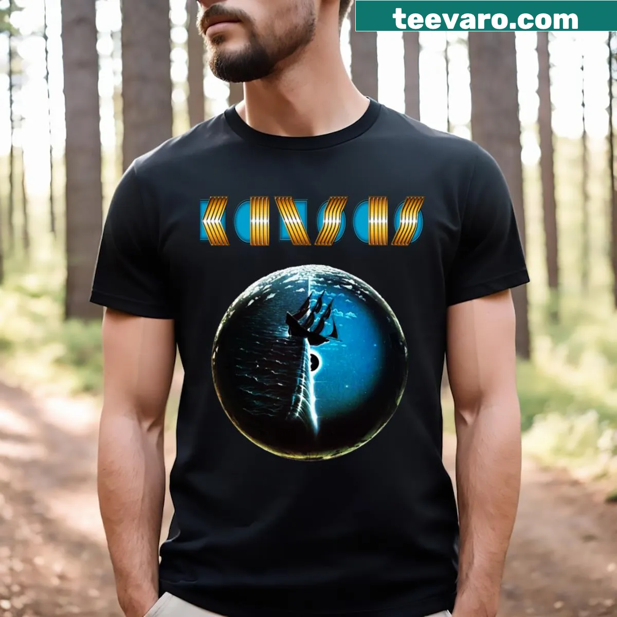 Rock music t-shirt celebrating the band Kansas — on a men's t-shirt
