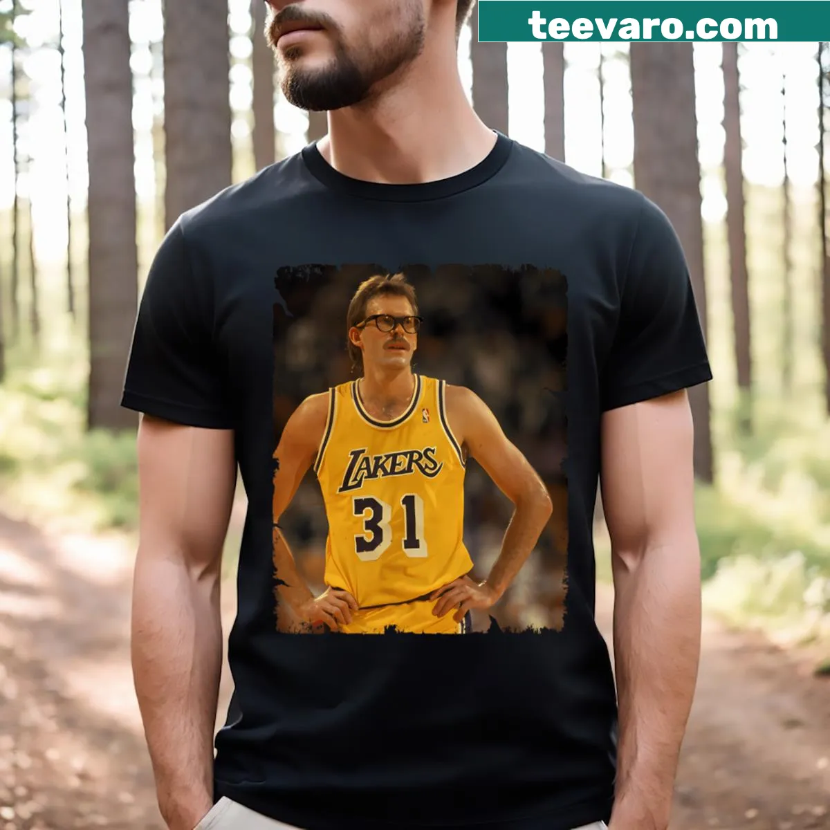 Vintage t-shirt honoring Kurt Rambis with a retro basketball design — on a men's t-shirt