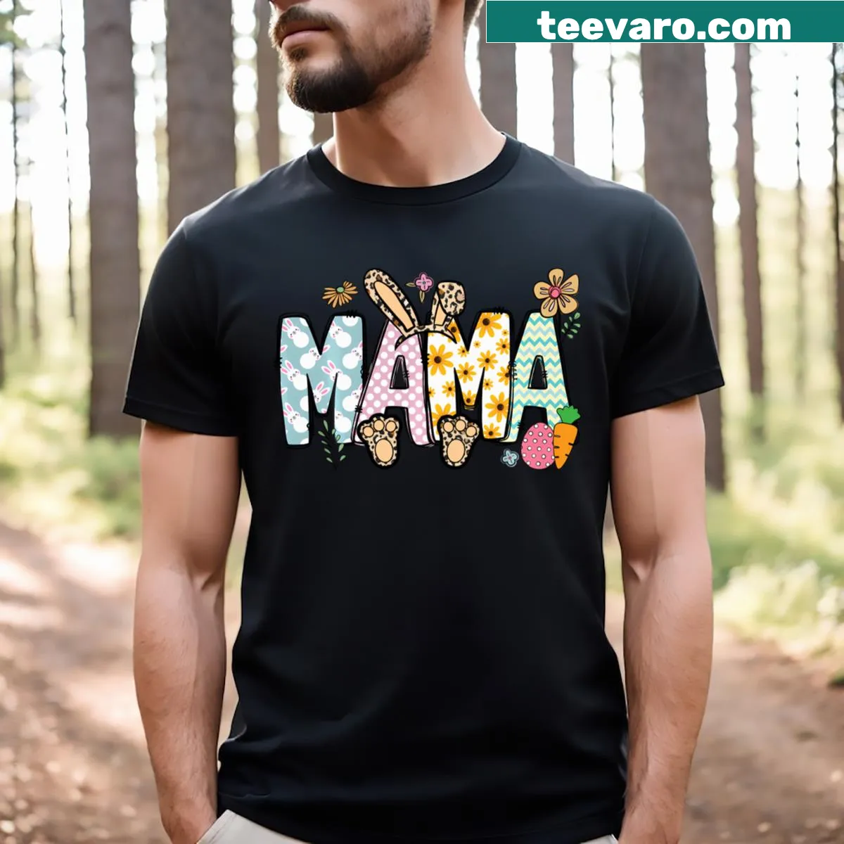 Floral bunny design for Mother's Day with Easter eggs on a t-shirt — on a men's t-shirt