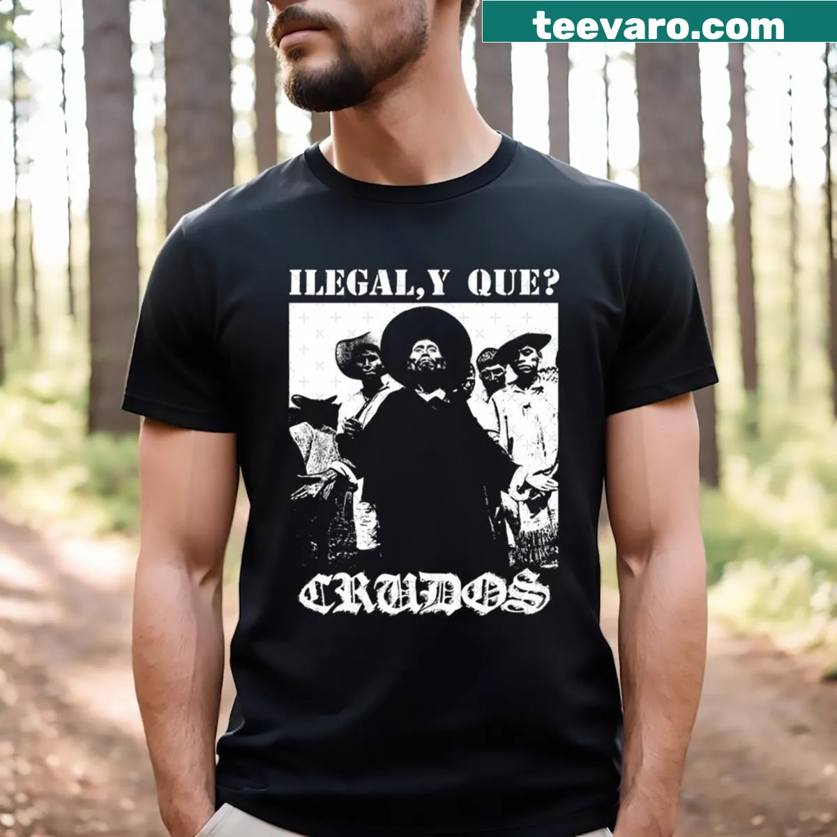 Retro-style T-shirt featuring bold Los Crudos text — on a men's t-shirt