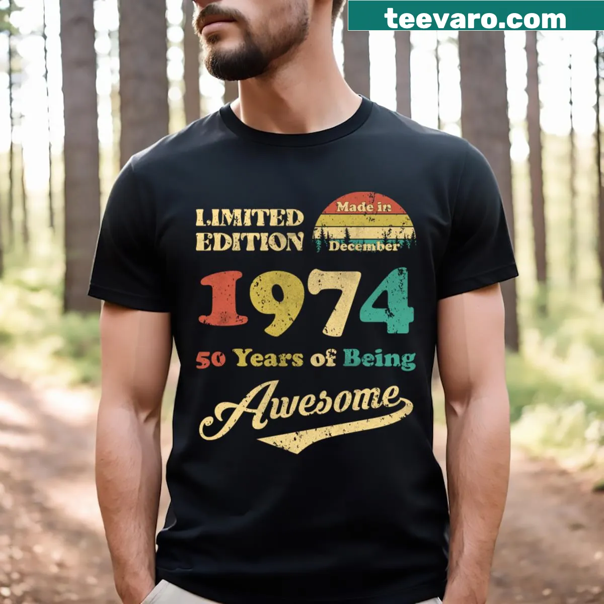 Vintage 50th birthday t-shirt celebrating 50 years of being awesome — on a men's t-shirt
