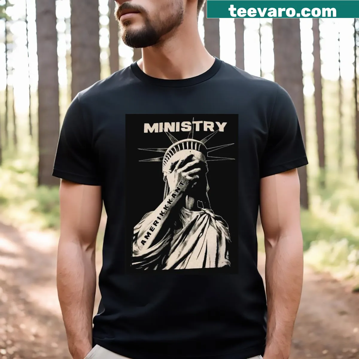 Essential vintage-style t-shirt celebrating the Ministry Band — on a men's t-shirt