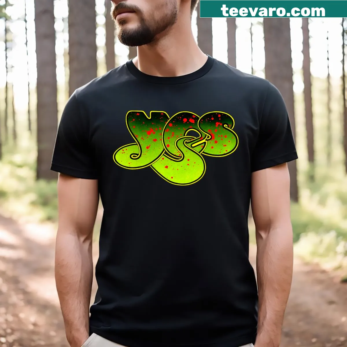 Playful cartoon-style long-sleeve t-shirt with repeated 'Yes' phrases — on a men's t-shirt